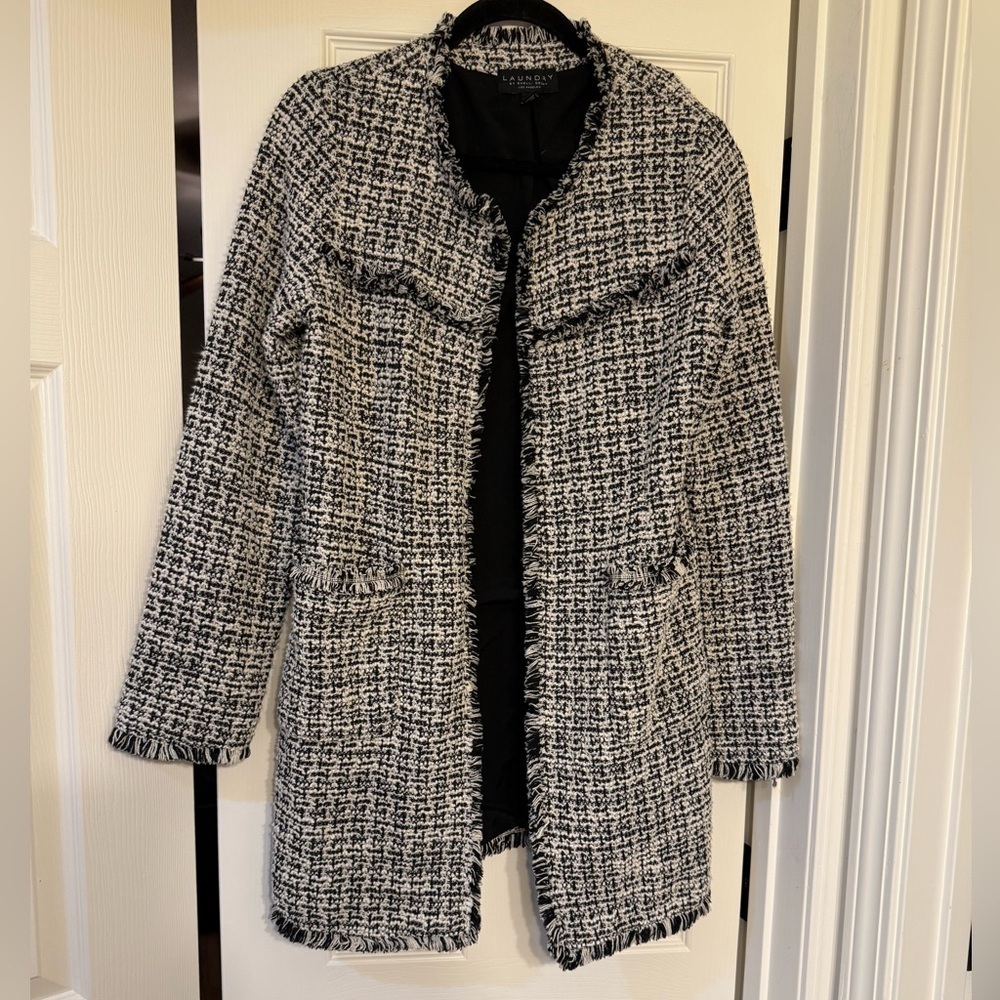 Laundry By Shelli Segal Women Black Tweed Raw Cardigan